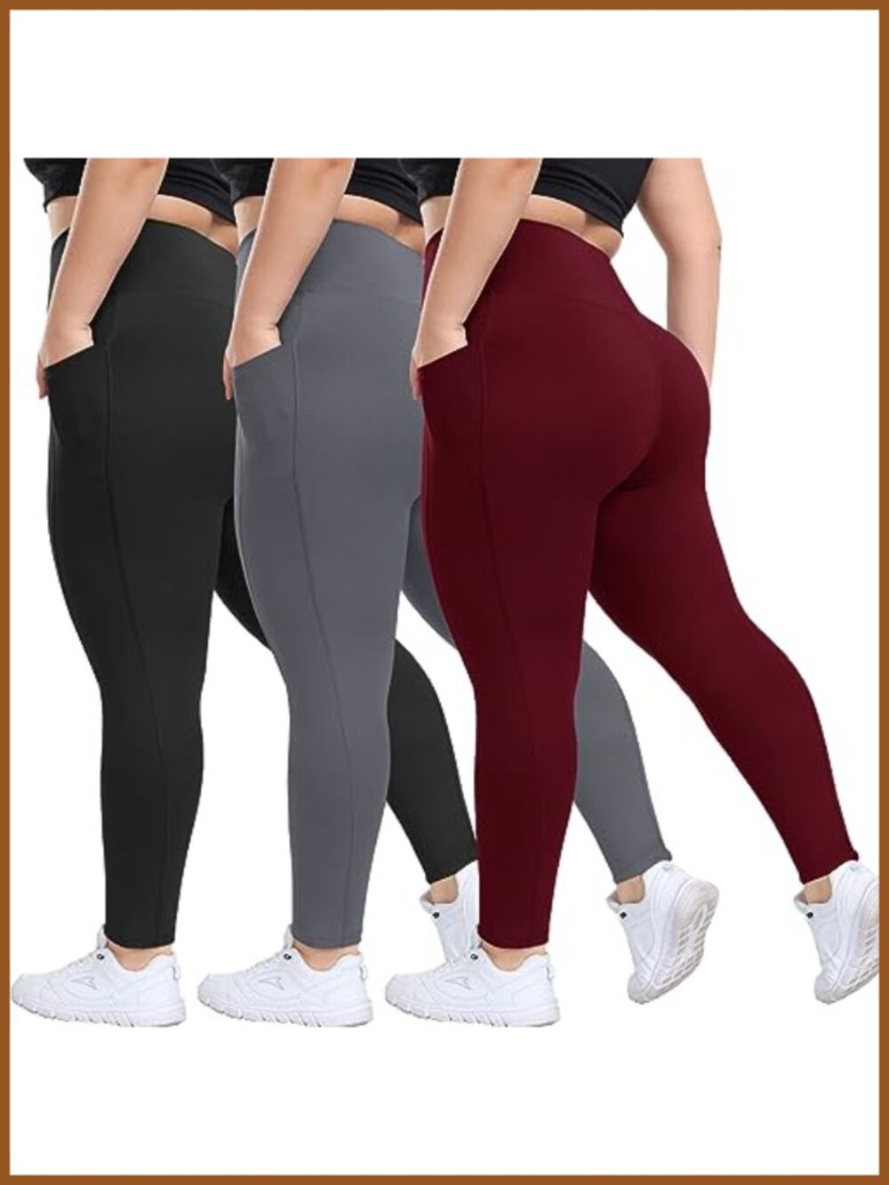 Plus Size High Waisted Leggings with Pockets 3 Pack Soft Non See Through